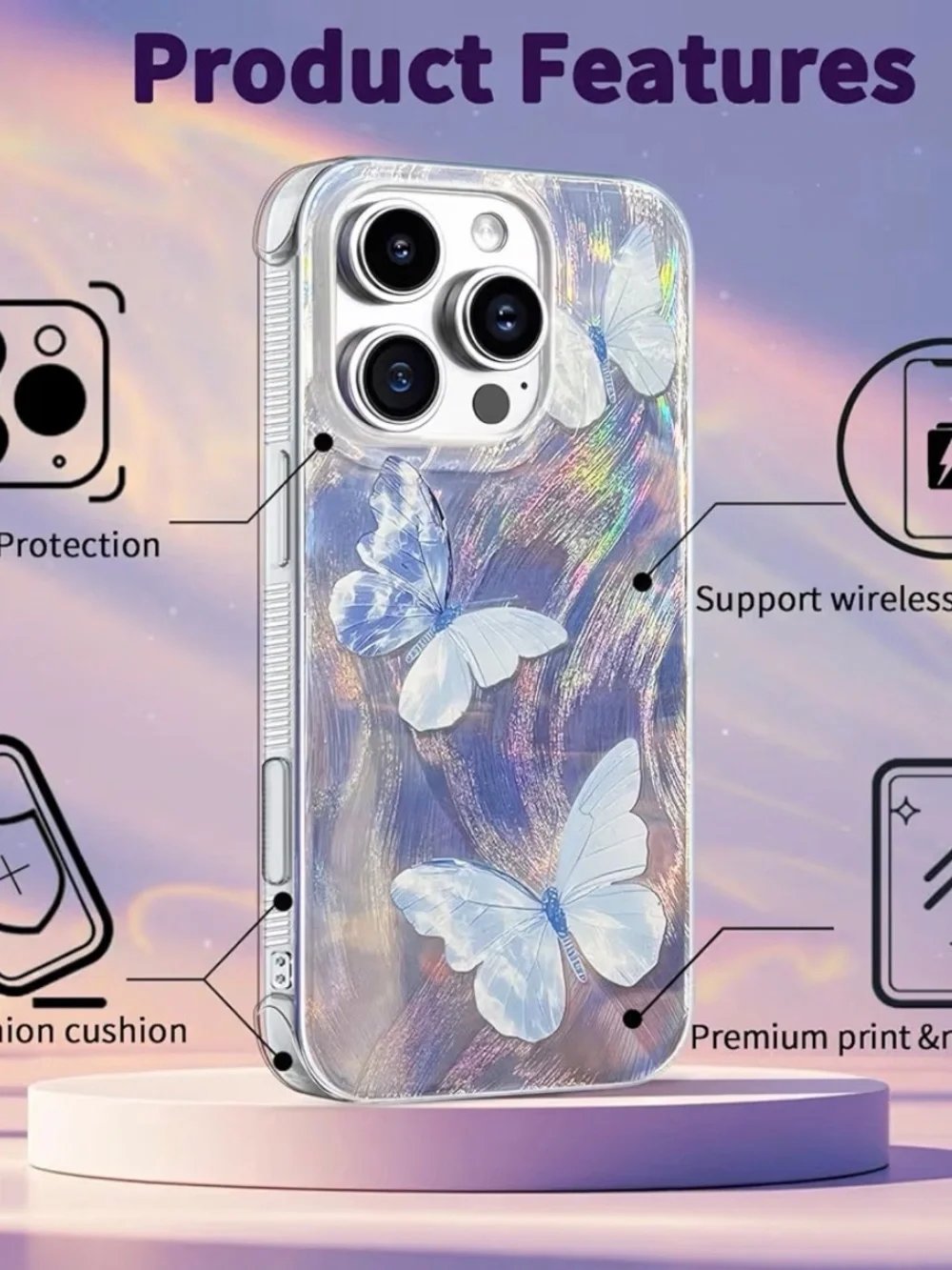 Clear Blue Butterfly Phone Case - Compatible with iPhone 16 Pro